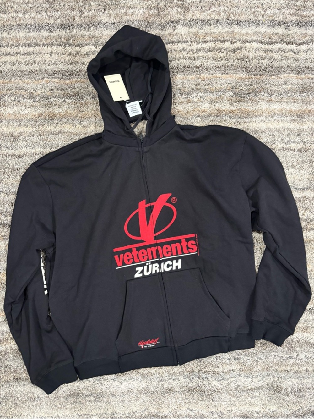 Vetements Black Hoodie with Red Logo and Zürich Print